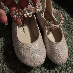Glittery Pink Kids Shoes with Floral Accents